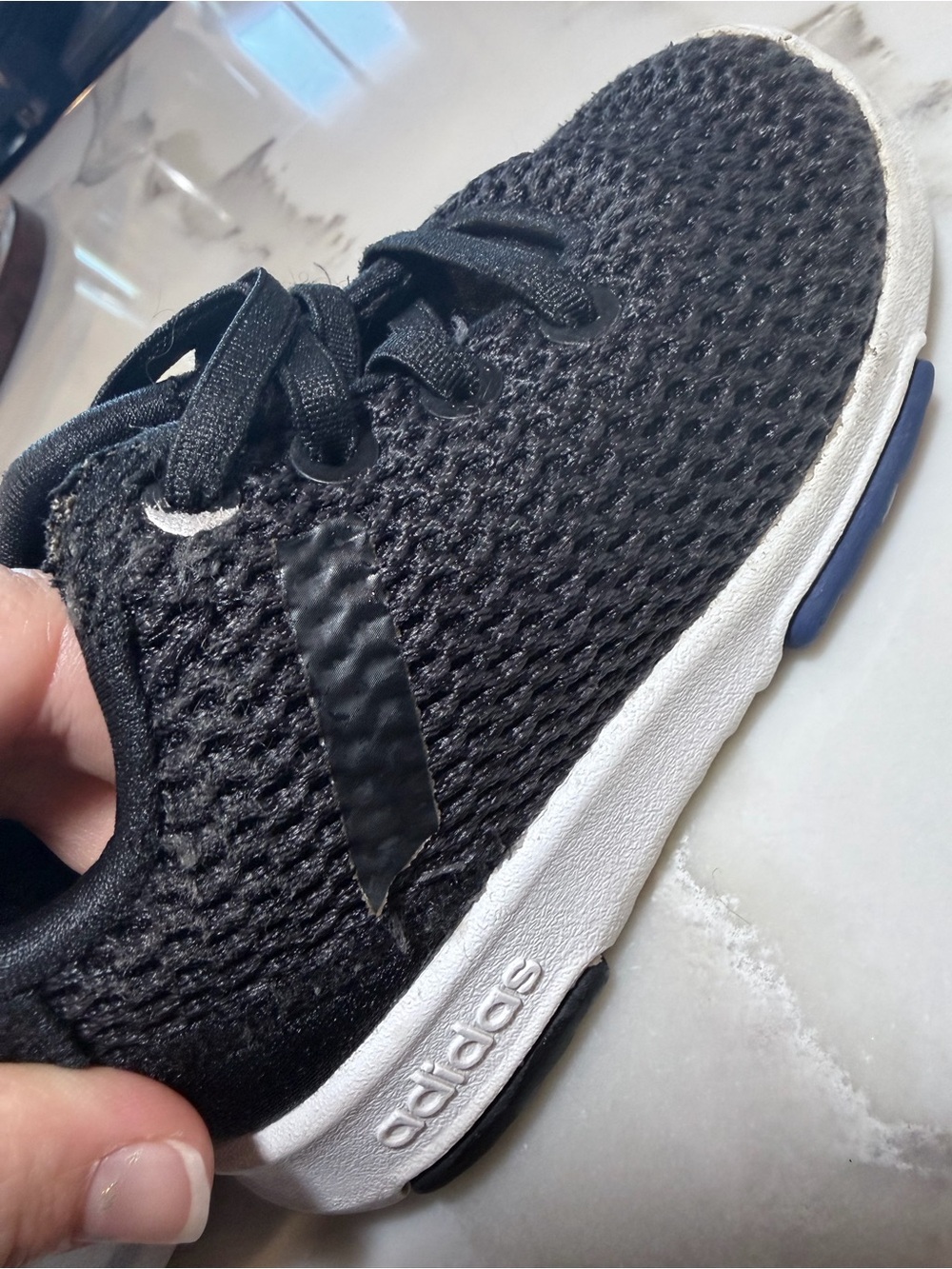 adidas Kids Black Knit Sneakers with Blue Logo - Picture 7 of 10
